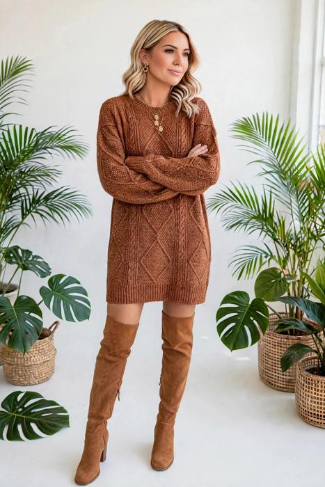 Cozy Cable Knit Sweater Dress | S-XL