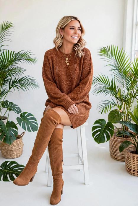 Cozy Cable Knit Sweater Dress | S-XL