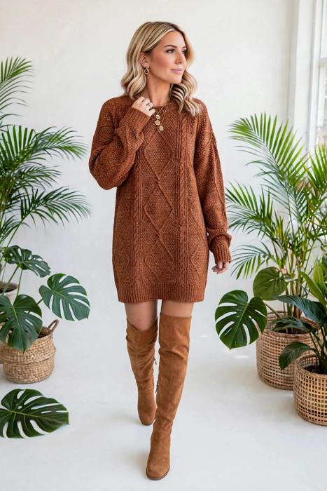 Cozy Cable Knit Sweater Dress | S-XL