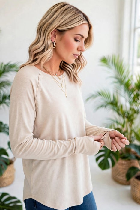 COTTON Fall Raglan Sleeve Thumbhole Top | S-XL