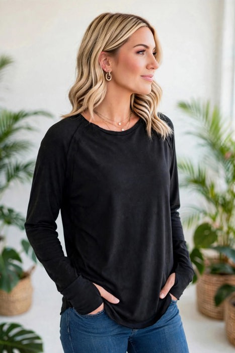 COTTON Fall Raglan Sleeve Thumbhole Top | S-XL
