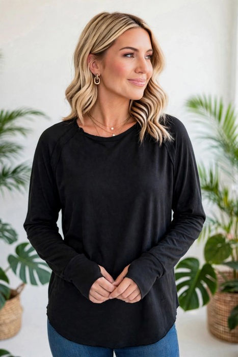 COTTON Fall Raglan Sleeve Thumbhole Top | S-XL