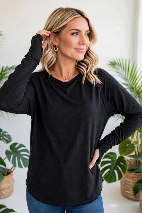 COTTON Fall Raglan Sleeve Thumbhole Top | S-XL