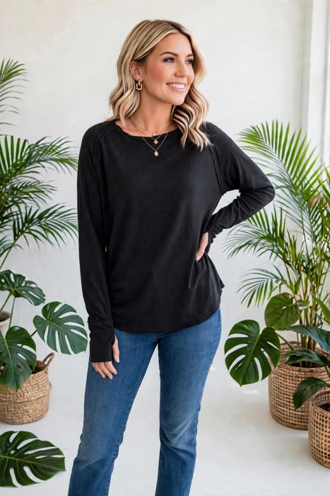COTTON Fall Raglan Sleeve Thumbhole Top | S-XL