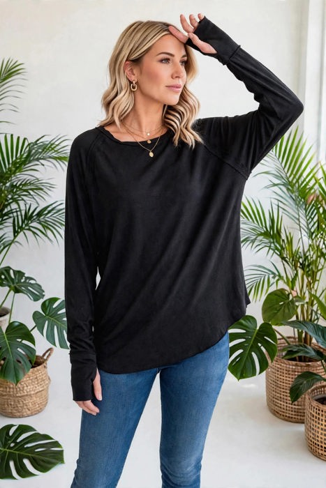 COTTON Fall Raglan Sleeve Thumbhole Top | S-XL