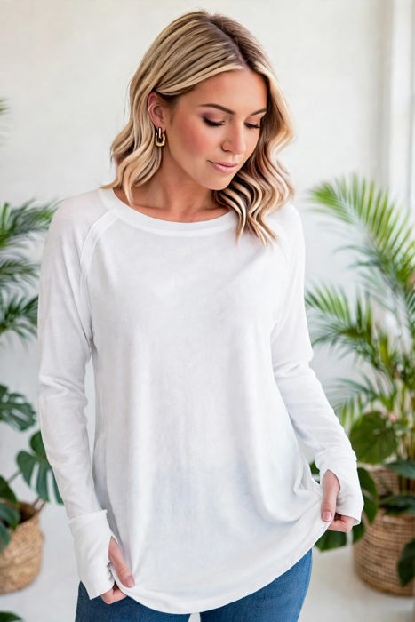 COTTON Fall Raglan Sleeve Thumbhole Top | S-XL