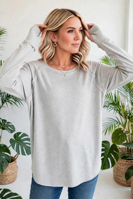 COTTON Fall Raglan Sleeve Thumbhole Top | S-XL