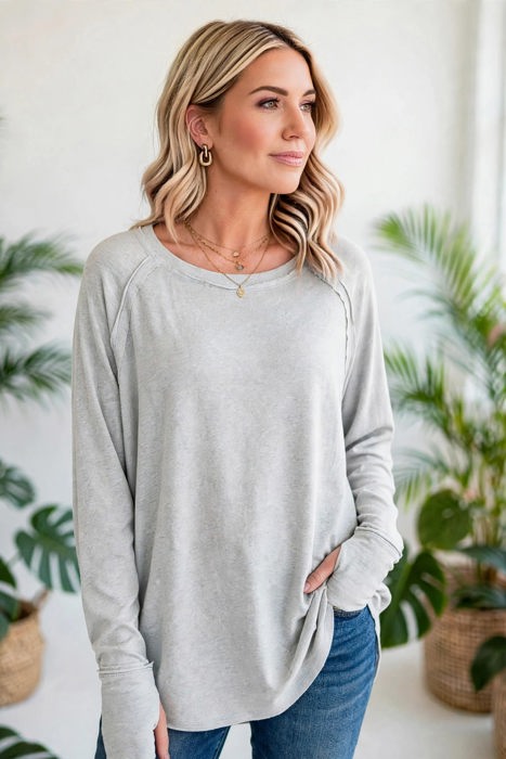 COTTON Fall Raglan Sleeve Thumbhole Top | S-XL