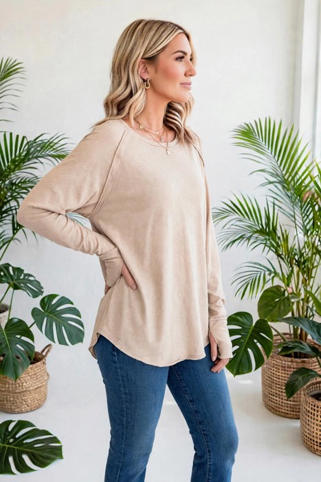 COTTON Fall Raglan Sleeve Thumbhole Top | S-XL