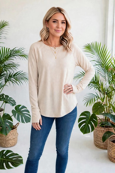 COTTON Fall Raglan Sleeve Thumbhole Top | S-XL