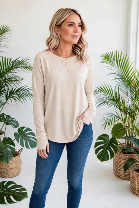 COTTON Fall Raglan Sleeve Thumbhole Top | S-XL