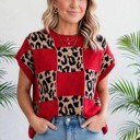  Checkerboard Short Sleeve Knit Sweater | S-XL