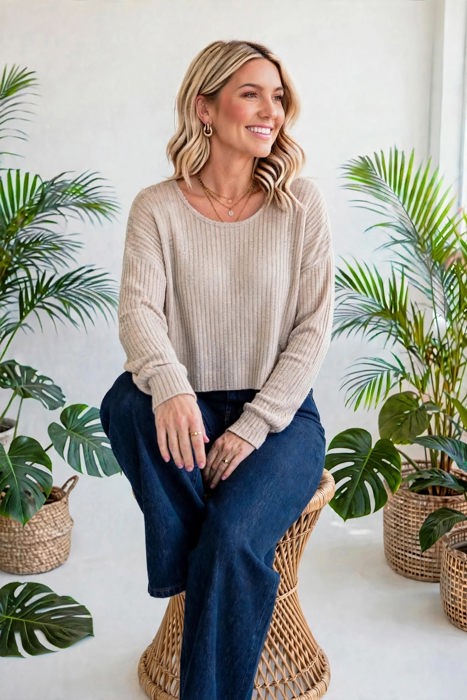 Casual Knit Long Sleeve layering Drop Shoulder Top | S-XL