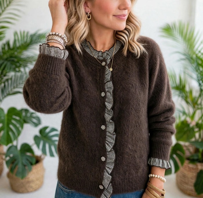 Whimsy Luxe Ruffle Button-Up Cardigan | S-XL