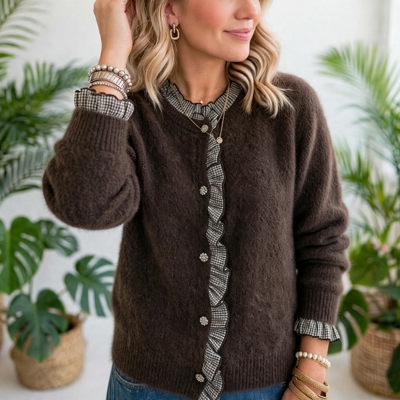 Whimsy Luxe Ruffle Button-Up Cardigan | S-XL