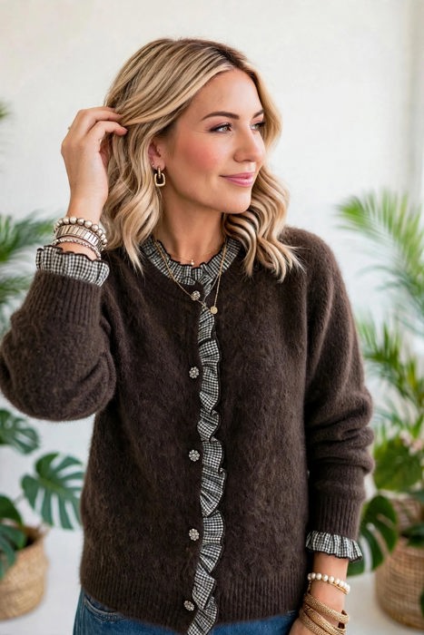 Whimsy Luxe Ruffle Button-Up Cardigan | S-XL