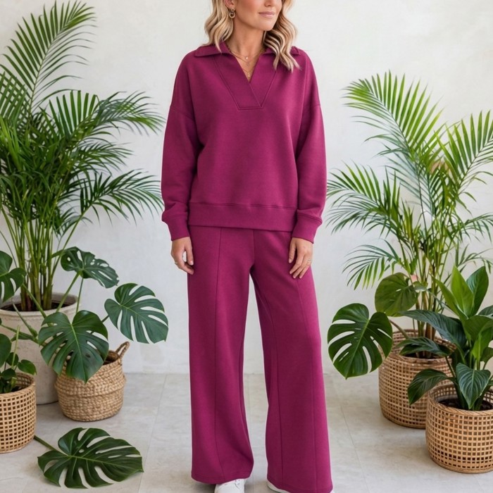 Cozy Scuba Collared Pullover & Pants Set