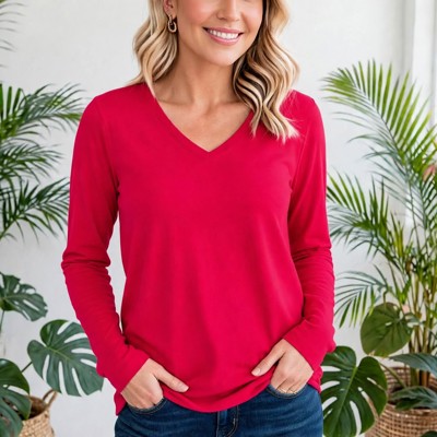 COTTON V-Neck Long Sleeve Top | S-XL