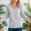 Small H. Gray COTTON V-Neck Long Sleeve Top | S-XL