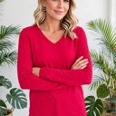  COTTON V-Neck Long Sleeve Top | S-XL