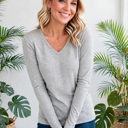  COTTON V-Neck Long Sleeve Top | S-XL