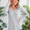  COTTON V-Neck Long Sleeve Top | S-XL