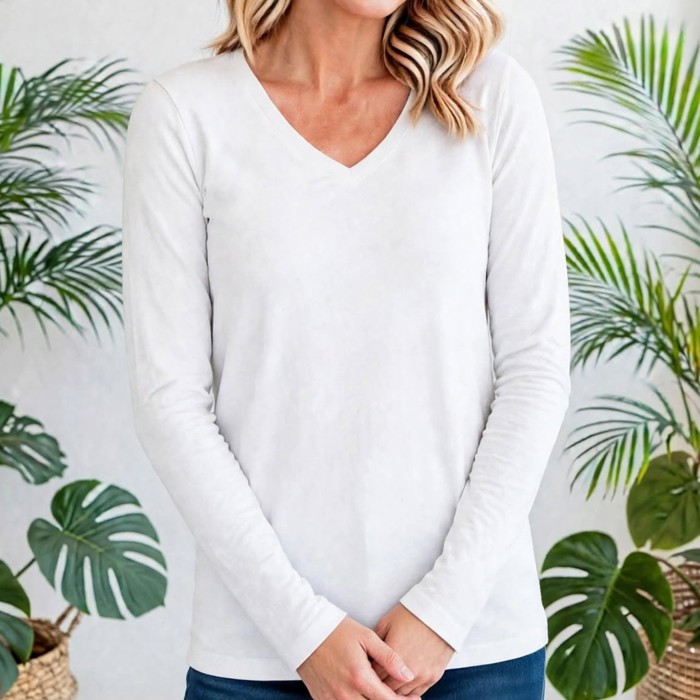COTTON V-Neck Long Sleeve Top | S-XL