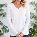 Small White COTTON V-Neck Long Sleeve Top | S-XL