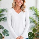  COTTON V-Neck Long Sleeve Top | S-XL