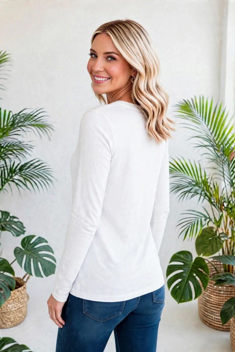 COTTON V-Neck Long Sleeve Top | S-XL