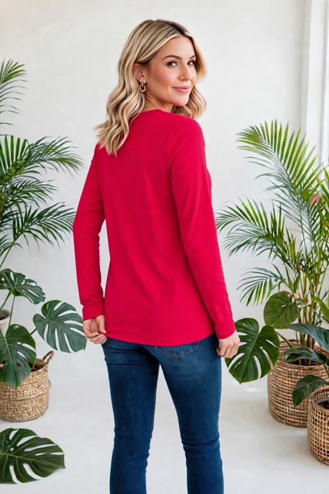 COTTON V-Neck Long Sleeve Top | S-XL