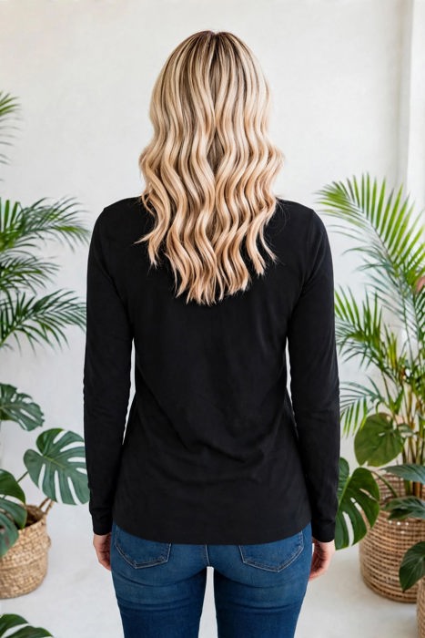 COTTON V-Neck Long Sleeve Top | S-XL