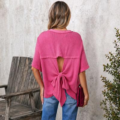 Spiral Ribbed Bow-Back Oversized Tee | S-XL