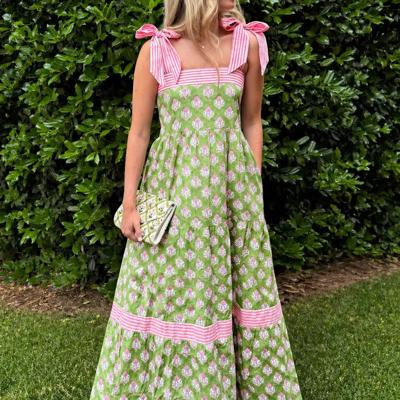 Floral Stripe Knot Strap Maxi Dress | S-XL