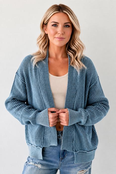 Mineral Wash Patchwork Open Knit Cardigan | S-XL
