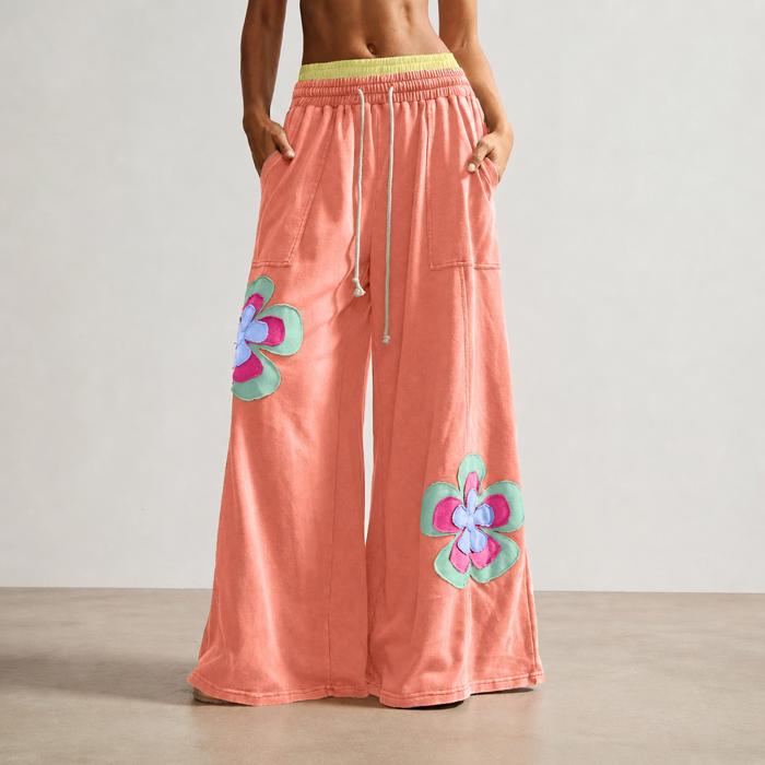 Floral Drawstring Waist Wide Leg Pants | S-XL