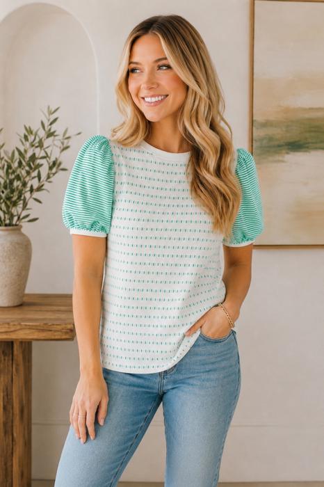 Striped Puff Sleeve Blouse | S-XL