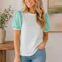  Striped Puff Sleeve Blouse | S-XL