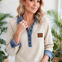  Denim Ribbed Button-Up Long Sleeve Top | S - XL