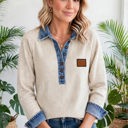  Denim Ribbed Button-Up Long Sleeve Top | S - XL