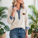  Denim Ribbed Button-Up Long Sleeve Top | S - XL