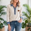  Denim Ribbed Button-Up Long Sleeve Top | S - XL