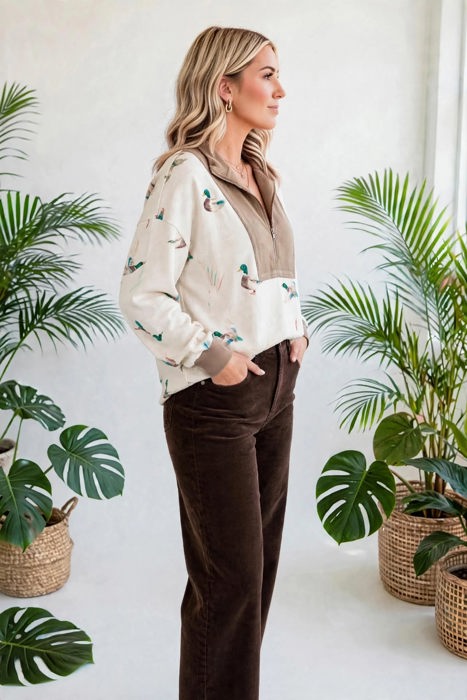 Mallard Print Trails Zip-Neck Top | S-XL