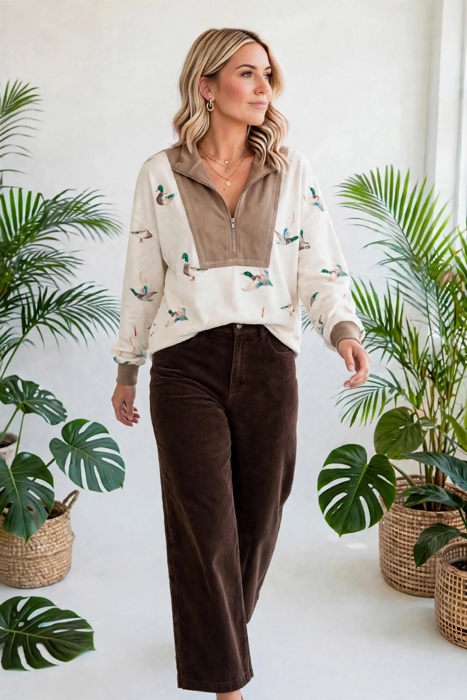 Mallard Print Trails Zip-Neck Top | S-XL