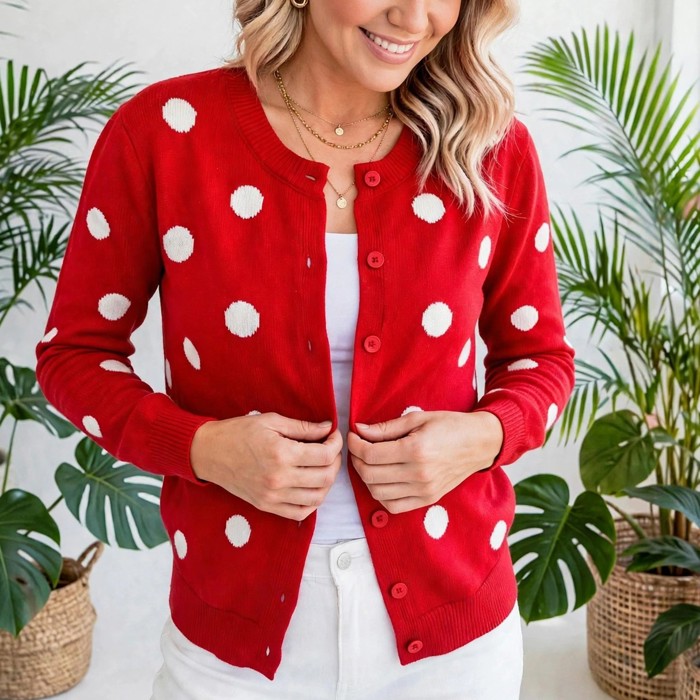 Dotline Drape Button-Front Cardigan | S-XL