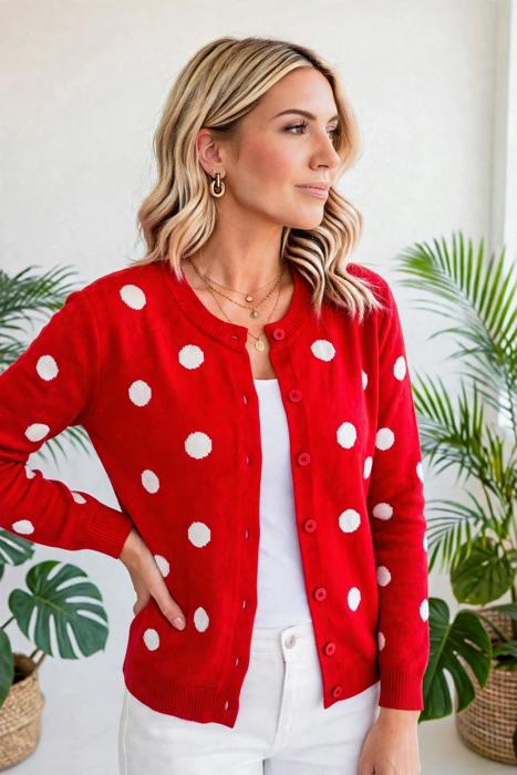 Dotline Drape Button-Front Cardigan | S-XL