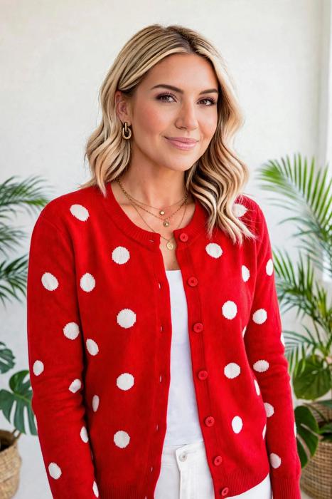 Dotline Drape Button-Front Cardigan | S-XL