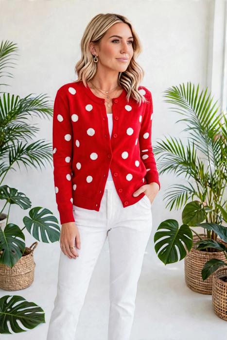 Dotline Drape Button-Front Cardigan | S-XL
