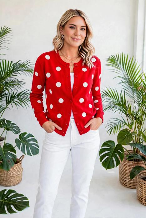 Dotline Drape Button-Front Cardigan | S-XL