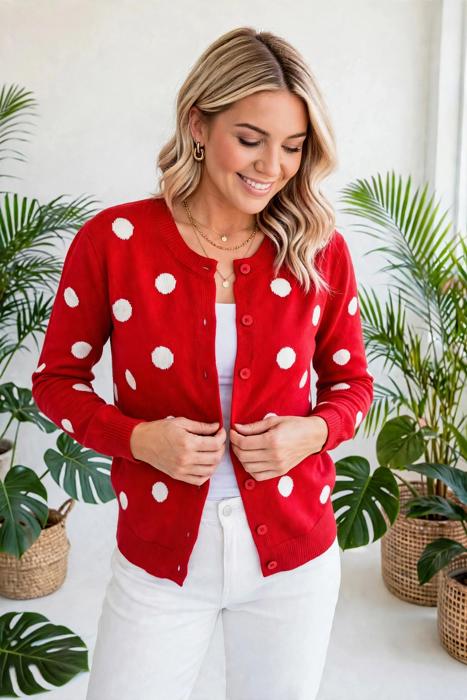 Dotline Drape Button-Front Cardigan | S-XL